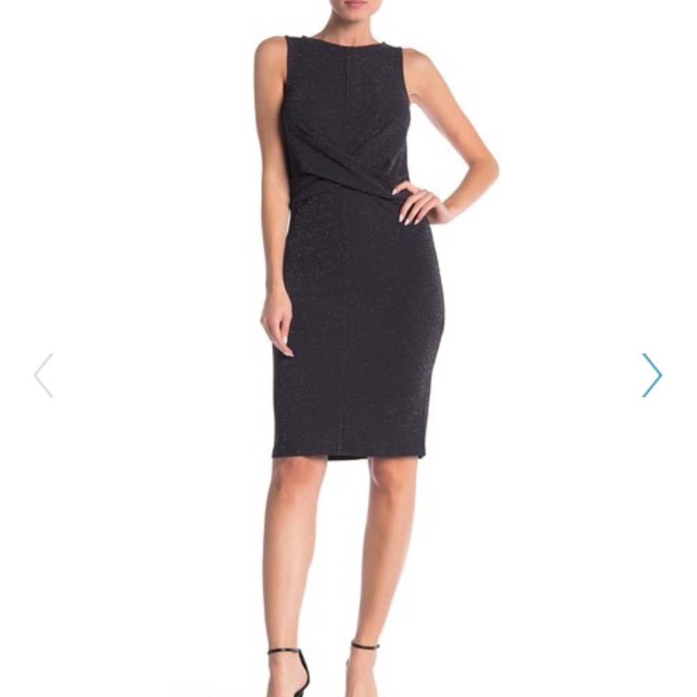 Grey metallic stitch twist front dress